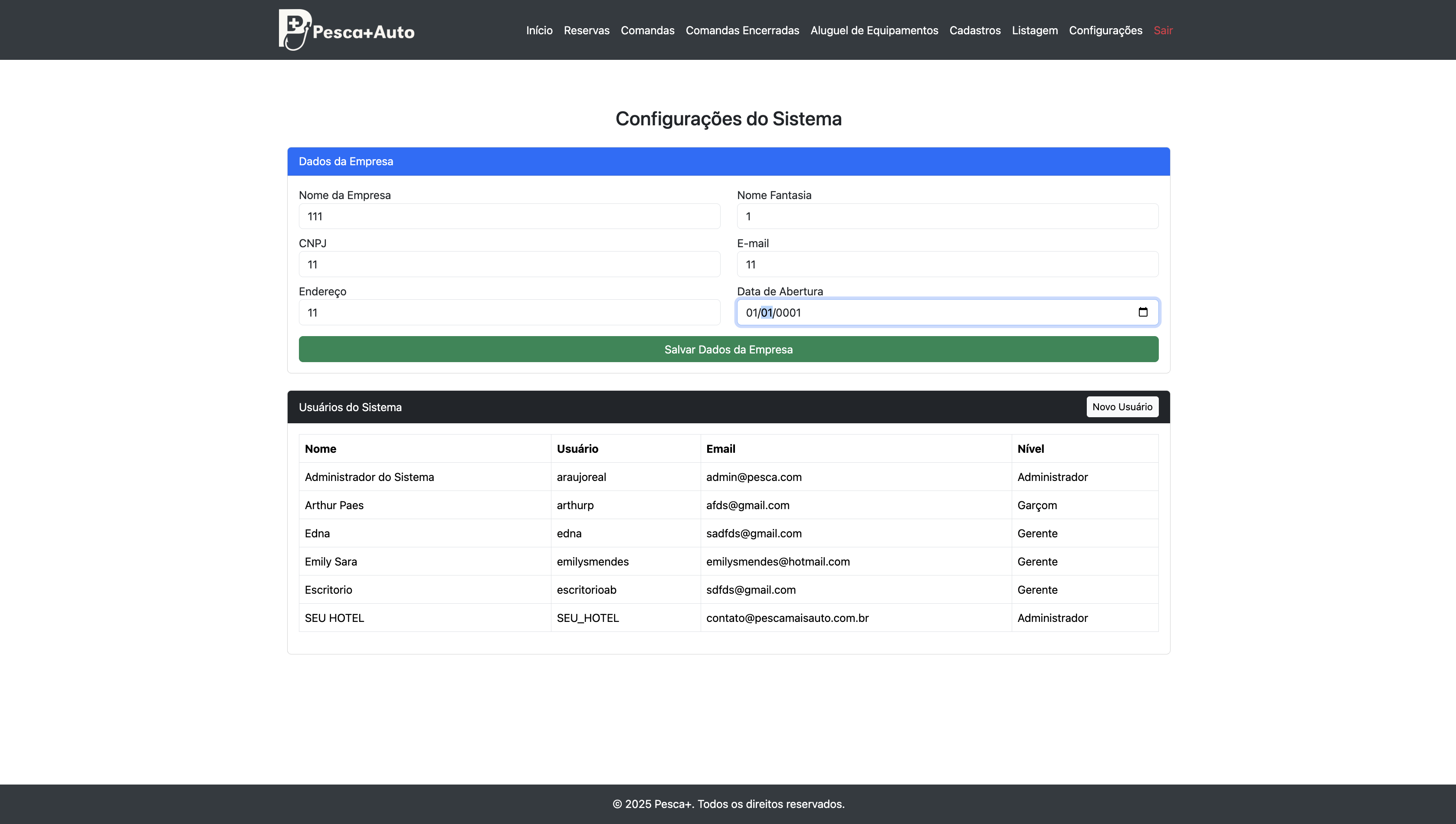 Configurações do Sistema